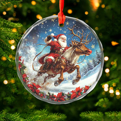 Netecom Santa Claus and Reindeer Glass Ornament – Christmas Tree Decoration, Seasonal Keepsake Gift, 3 in