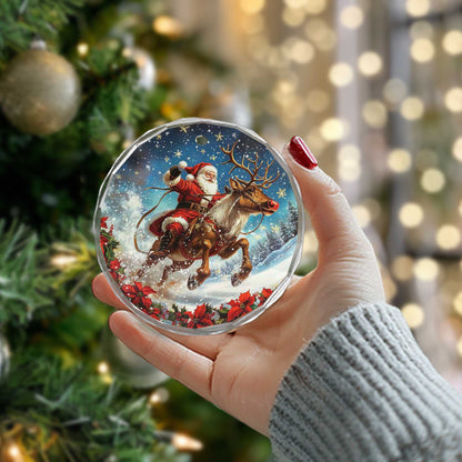 Netecom Santa Claus and Reindeer Glass Ornament – Christmas Tree Decoration, Seasonal Keepsake Gift, 3 in