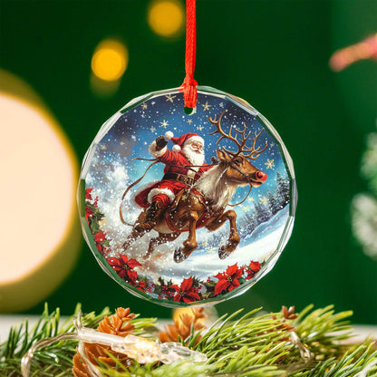Netecom Santa Claus and Reindeer Glass Ornament – Christmas Tree Decoration, Seasonal Keepsake Gift, 3 in