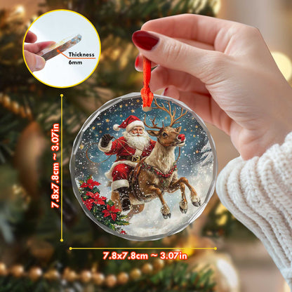 Netecom Santa Claus Riding Reindeer Glass Ornament – Christmas Tree Decor, Holiday Keepsake for the Season, 3 in