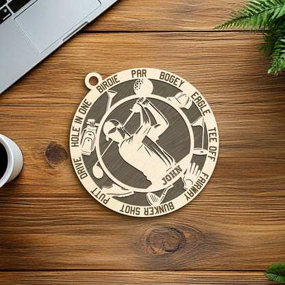 Netecom Personalized Golf Ornament for Men – Custom Golf Decor with Engraved Name and Sports Design