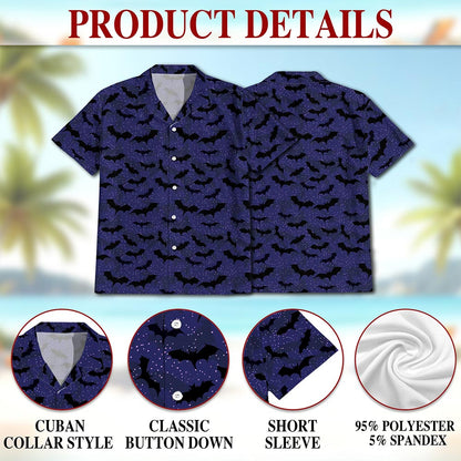 Netecom Halloween Bat Pattern Hawaiian Shirt for Men Women, Spooky Bats Button Down Summer Beach Short Sleeve Shirts, S-5XL