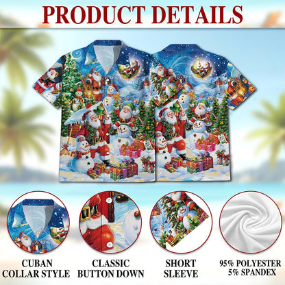 Netecom Santa Claus and Snowman Hawaiian Shirt, Festive Christmas Holiday Party Button Down Summer Beach Shirt, S-5XL