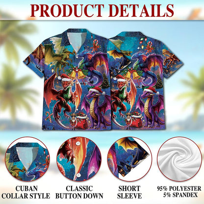 Netecom Christmas Dragon Hawaiian Shirt, Fantasy Holiday Fire Dragon Button Down Summer Beach Short Sleeve Shirt, S-5XL
