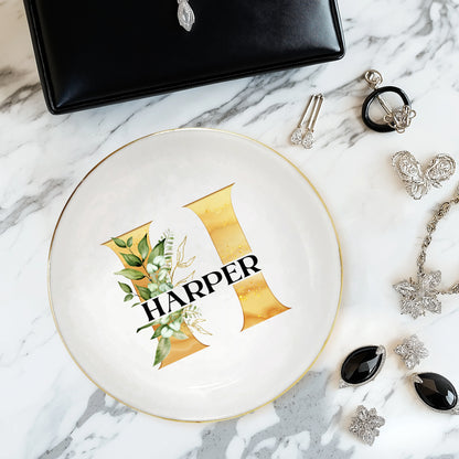 Netecom Personalized Custom Ceramic Jewelry Tray with Initials and Names, Perfect for Organizing Jewelry, Gift for Weddings, Christmas, or Family Celebratio