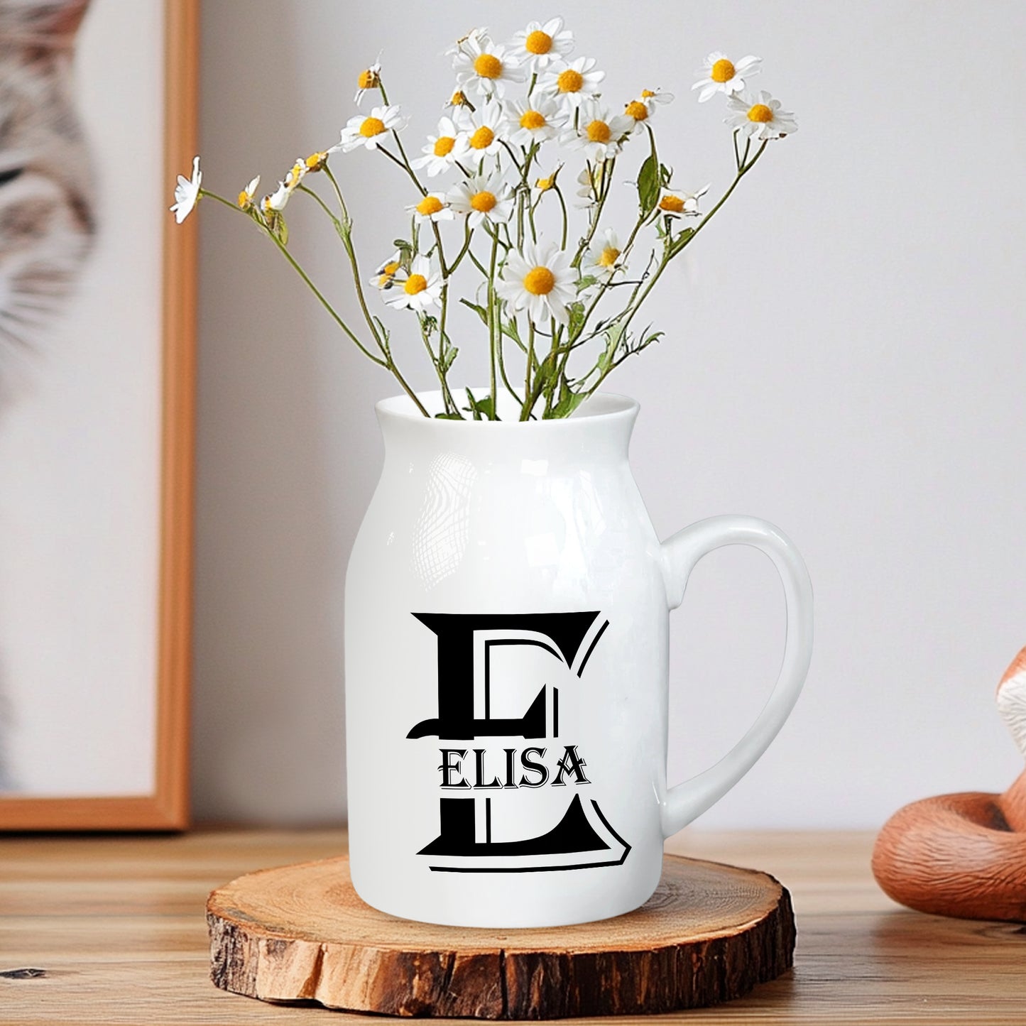 Netecom Gold Letter Monogram Ceramic Vase with Custom Name, Charming Floral Jug for Holiday Home Décor and Gift Giving