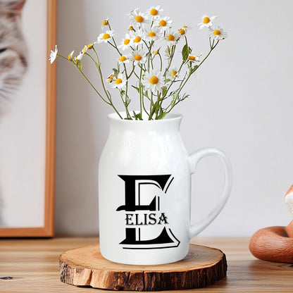 Netecom Gold Letter Monogram Ceramic Vase with Custom Name, Charming Floral Jug for Holiday Home Décor and Gift Giving