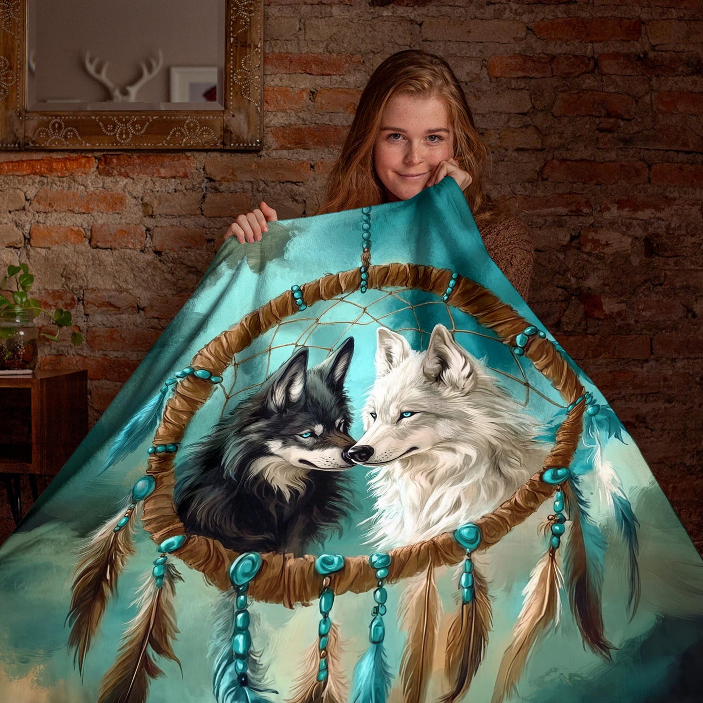 Netecom Dreamcatcher Wolf Blanket, Ultra Soft Warm Cozy Fuzzy Plush Throw Blanket for Couch, Bed or Sofa, Wolf Lover Gift, Birthday Gifts for Women Men, Present for Christmas, Anniversary