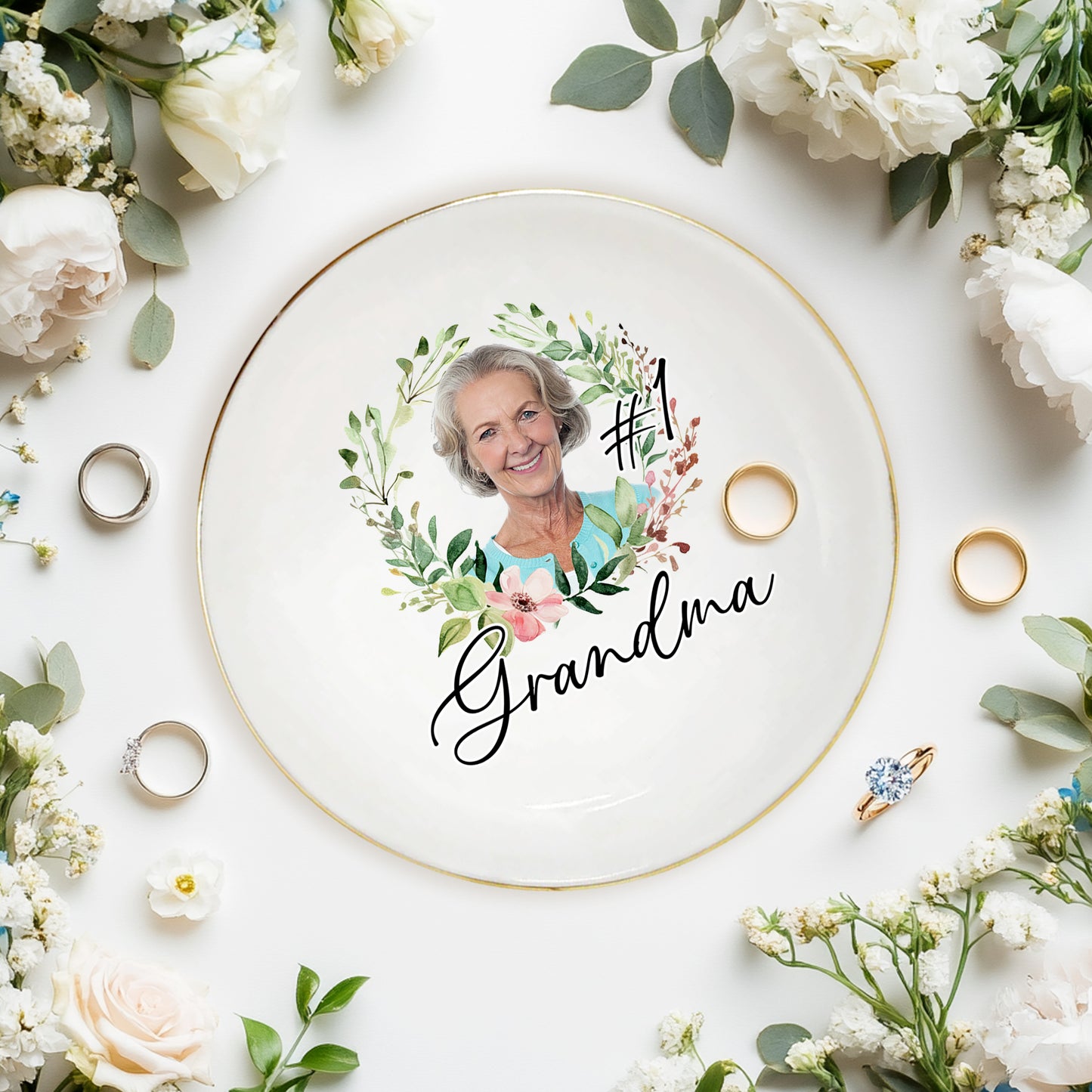 Netecom Personalized Birth Month Flower Jewelry Tray, Custom Name Ceramic Ring Dish, Elegant Gift for Mother’s Day, Bridesmaids, or Birthday