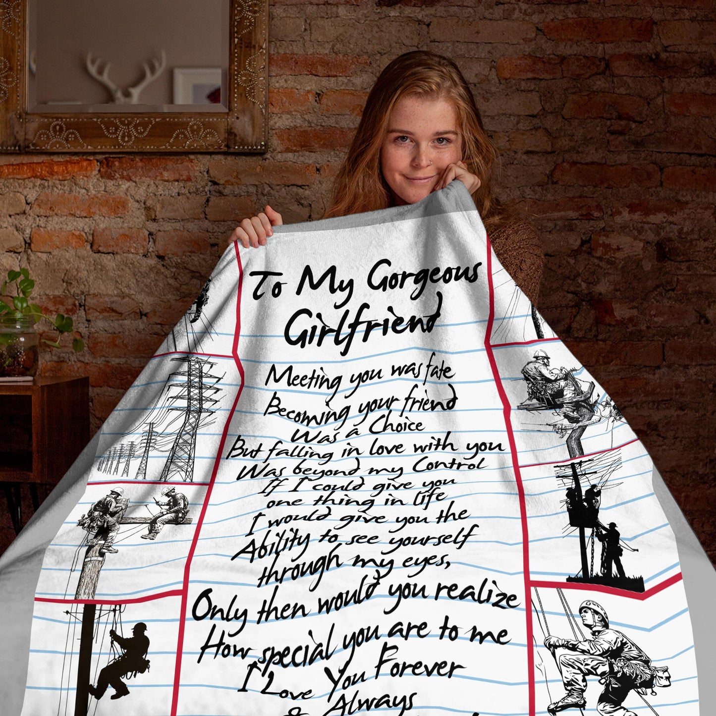 Netecom NETHOUSE Personalized To My Girlfriend Blanket from Lineman Boyfriend, Ultra Soft Warm Throw Blanket for Couch, Bed or Sofa, Birthday Gifts for Girlfriend, Present for Christmas, Valentines Day