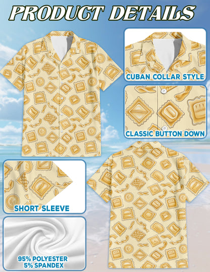 Netecom Vintage Italian Pasta Hawaiian Shirt for Men, Funny Foodie Pattern Aloha Button Down Short Sleeve Summer Shirt