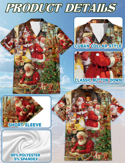 Netecom Vintage Santa Claus Christmas Hawaiian Shirt for Men, Festive Holiday Print Button Down Short Sleeve Shirt, S-5XL