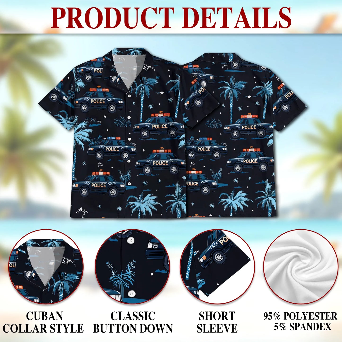 Police Cars Seamless Pattern Hawaii Dog and Owner Matching Button Shirts