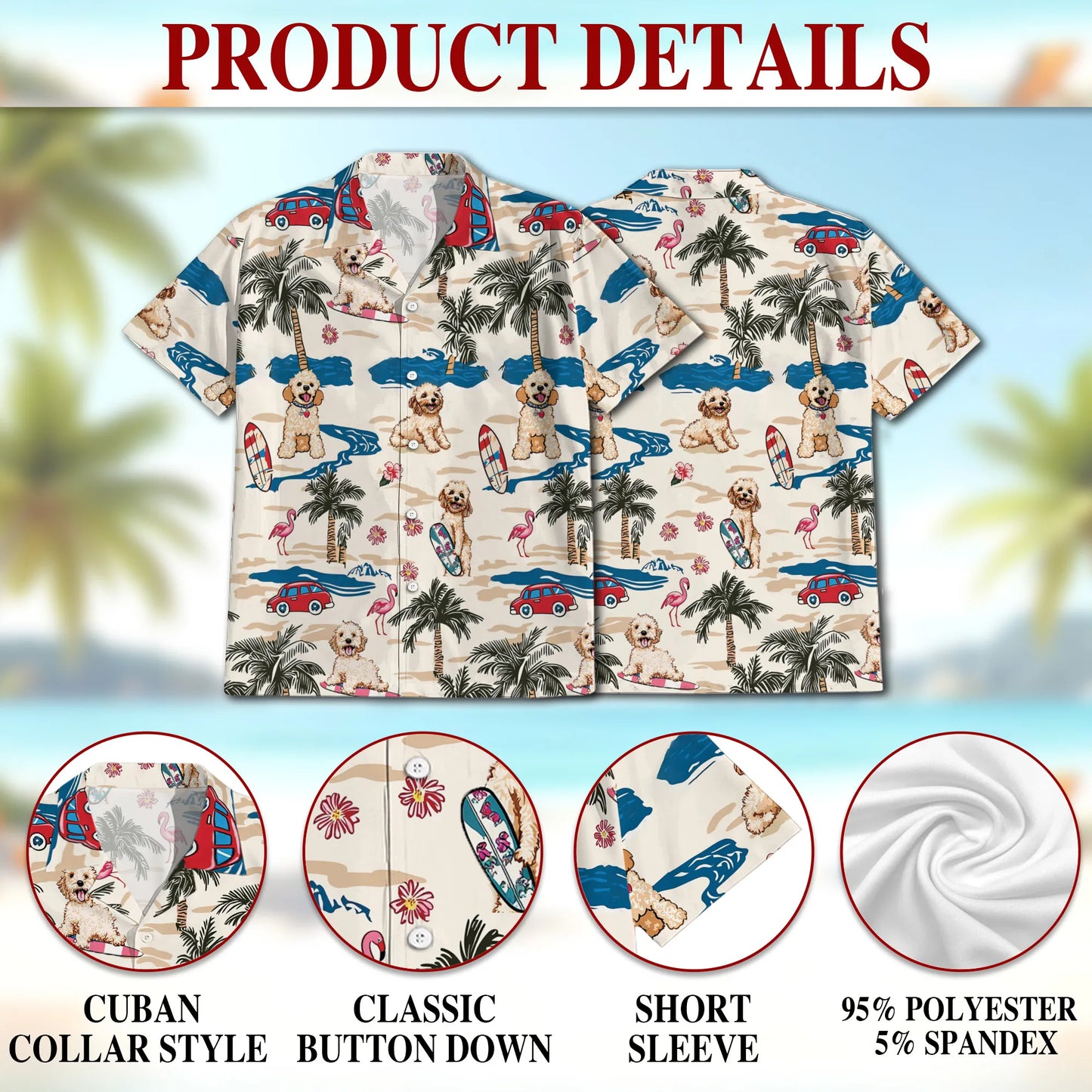 Goldendoodle Tree Beach Print Hawaii Dog and Owner Matching Button Shirts