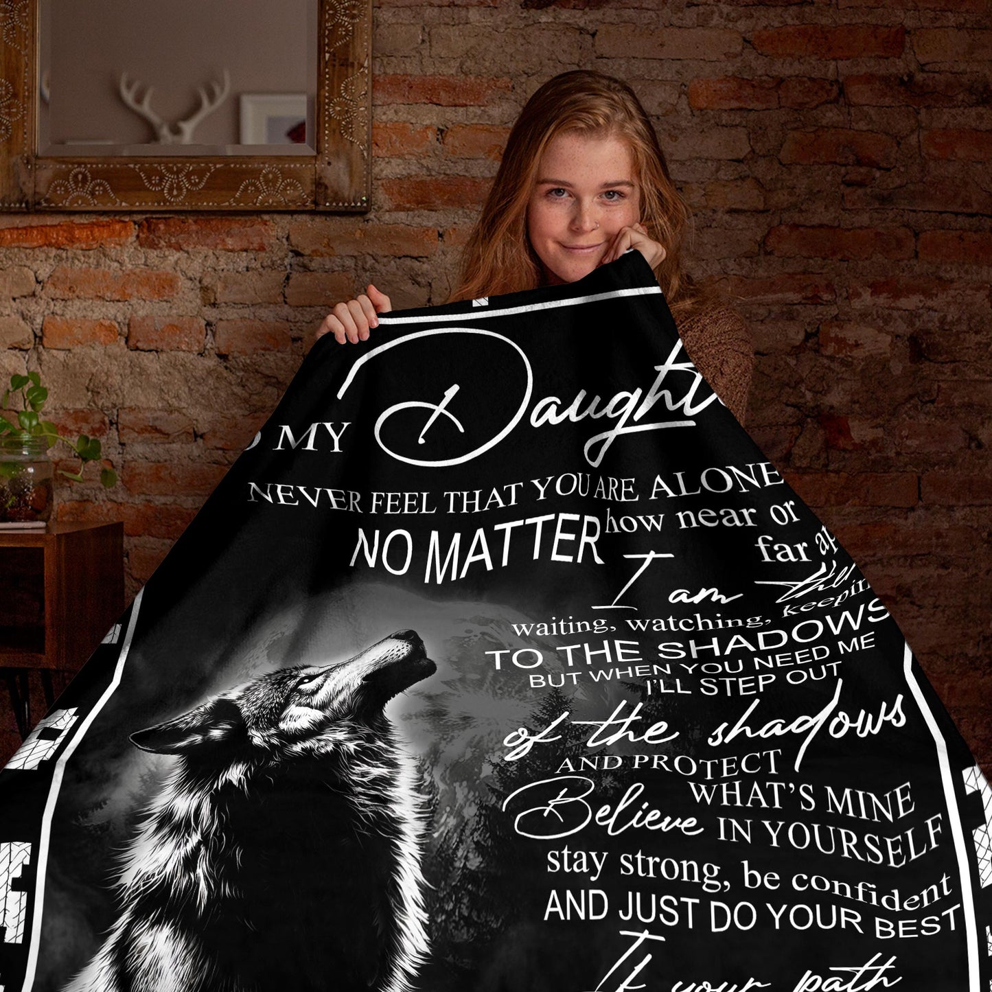 Netecom Personalized To My Daughter Blanket from Dad and Mom, Black White Wolf Throw Blanket for Couch, Bed or Sofa, Ultra Soft Warm, Birthday Gift for Daughter, Christmas or Anniversary