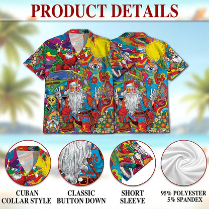 Netecom Hippie Santa Claus Hawaiian Shirt for Men, Funny Christmas Holiday Button Down Summer Beach Short Sleeve Shirts, S-5XL