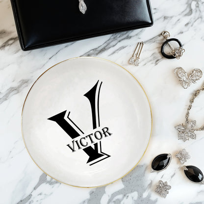 Netecom Personalized Ceramic Jewelry Tray with Custom Initials and Names, Elegant Gift for Weddings, Birthdays, or Special Occasions