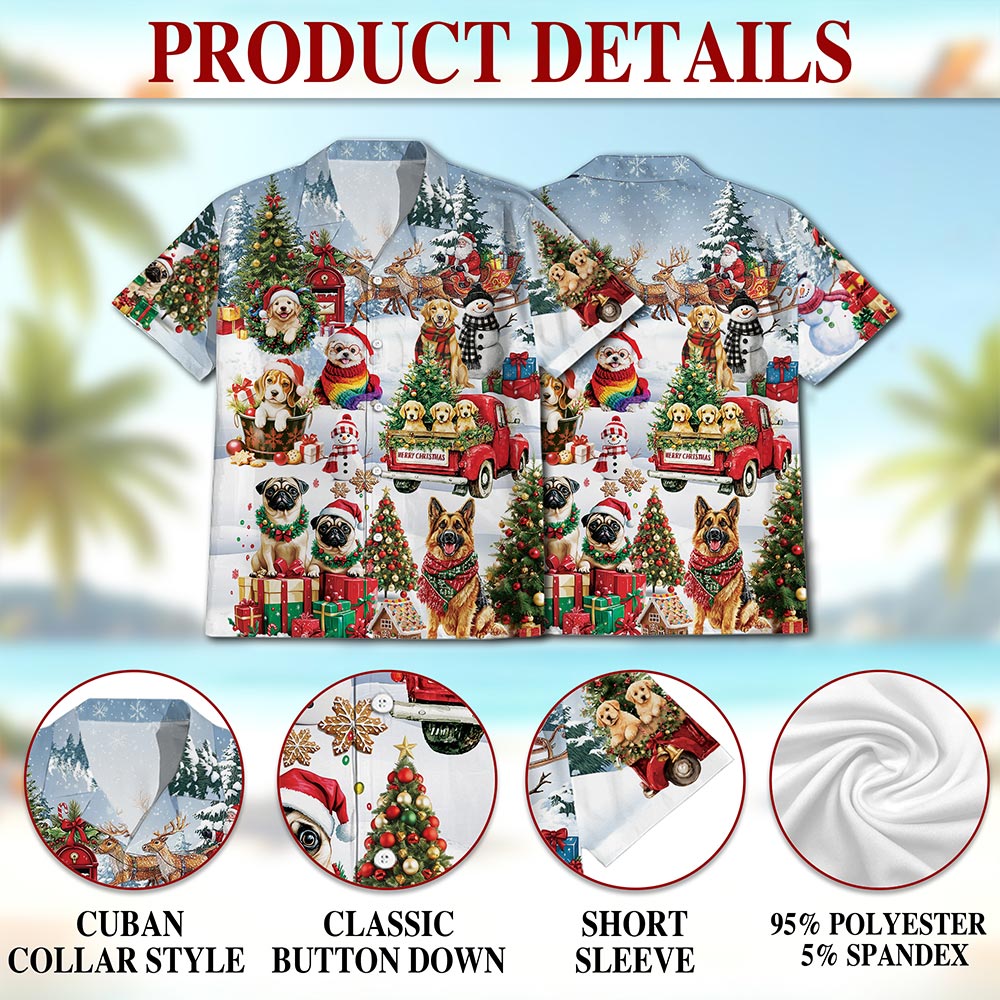 Netecom Christmas Dogs Hawaiian Shirt for Men Women, Cute Pet Holiday Print Button Down Summer Beach Shirt, S-5XL