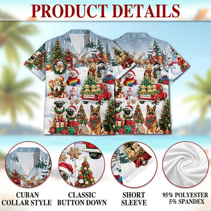 Netecom Christmas Dogs Hawaiian Shirt for Men Women, Cute Pet Holiday Print Button Down Summer Beach Shirt, S-5XL