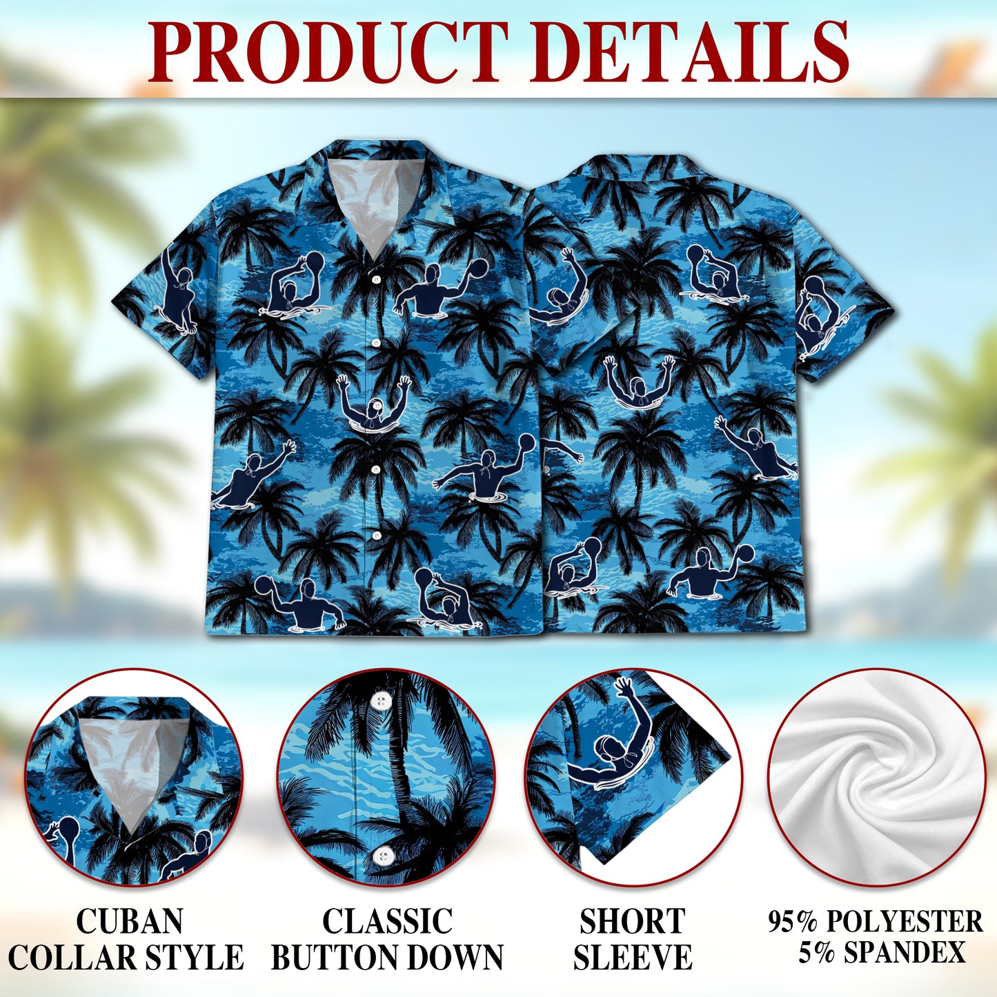 Netecom Water Polo Coconut Tree Hawaiian Shirt for Men Women, Tropical Button Down Summer Beach Short Sleeve Shirts