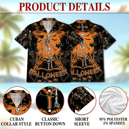 Netecom Dancing Ghost Halloween Hawaiian Shirt for Men, Scary Dancing Skeleton Button Down Summer Beach Shirts