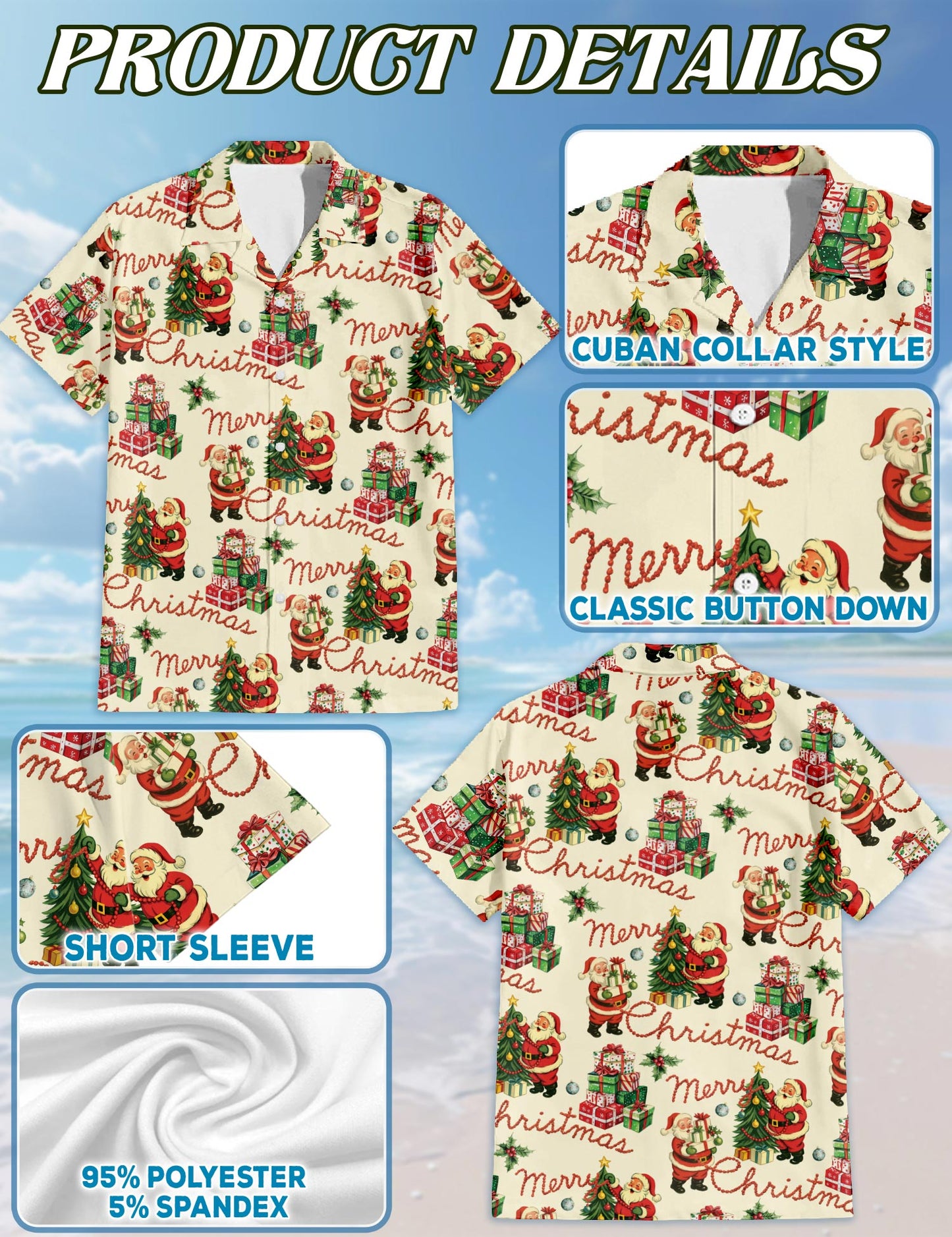 Netecom Santa Claus Hawaiian Shirt for Men Women, Merry Christmas Button Down Summer Beach Short Sleeve Shirts, S-5XL