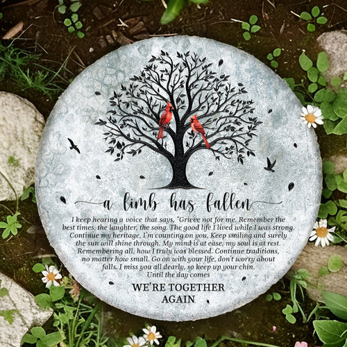 Netecom Memorial Stone Plaque – A Limb Has Fallen Round Garden Decoration with Cardinals, Sympathy Gift for Loss and Memorial Garden Decor