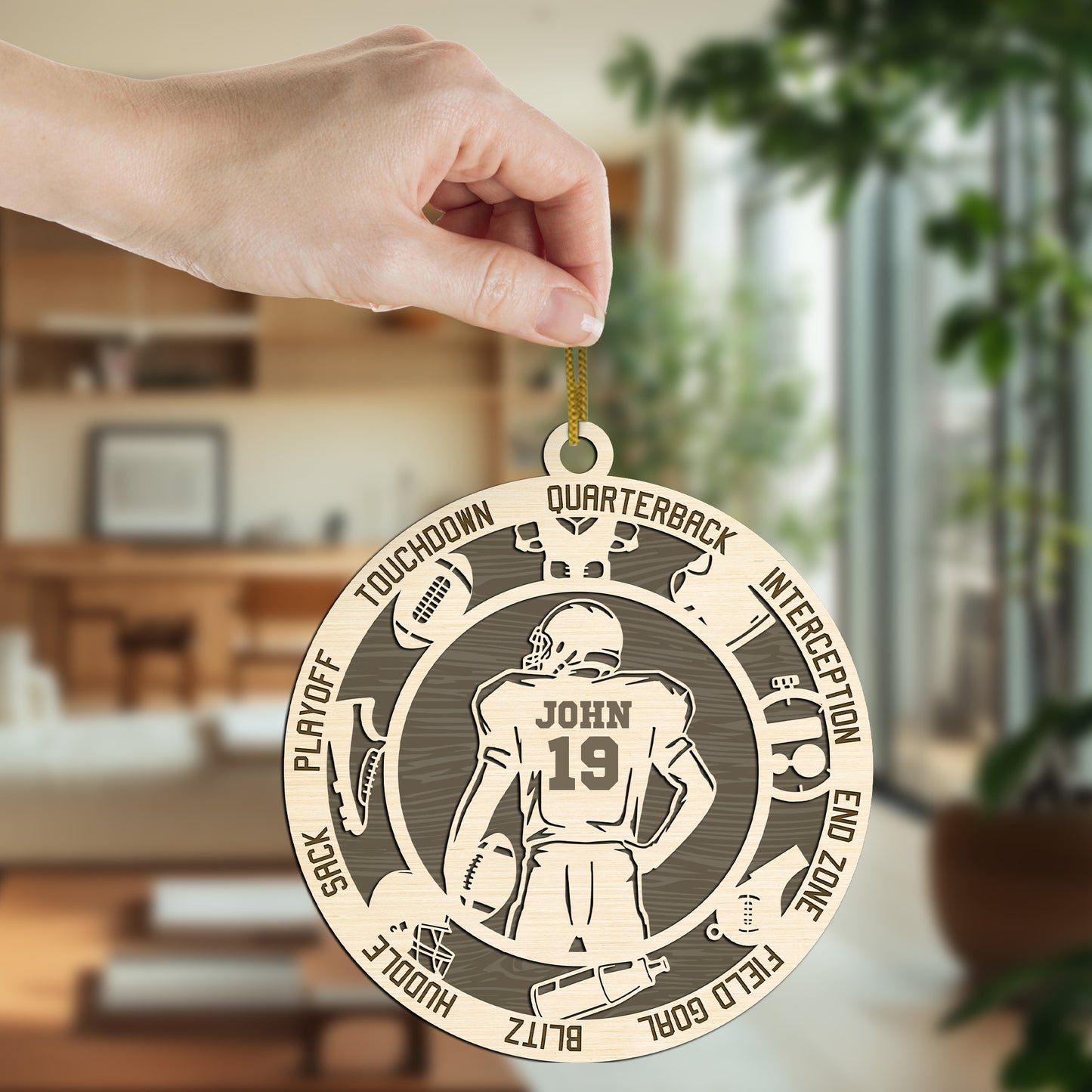 Netecom Personalized Football Ornament – Custom Wooden Decoration for Football Players & Fans – Football Action Terms & Christmas Gift