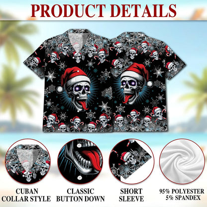Netecom Skull Christmas Hawaiian Shirt for Men Women, Santa Hat Skeleton Button Down Summer Beach Short Sleeve Shirts, S-5XL
