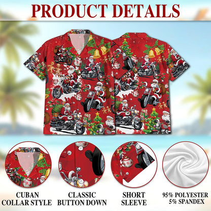 Netecom Santa Claus Riding Motorcycle Christmas Hawaiian Shirt, Funny Holiday Biker Button Down Short Sleeve Shirt, S-5XL