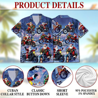 Netecom Santa Claus Riding Motorcycle Hawaiian Shirt for Men, Funny Christmas Biker Button Down Summer Beach Shirt, S-5XL