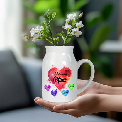 Netecom Personalized I Love Being Custom Name Ceramic Vase, Custom Names with Heart Design, Family Gift for Mother’s Day or Christmas