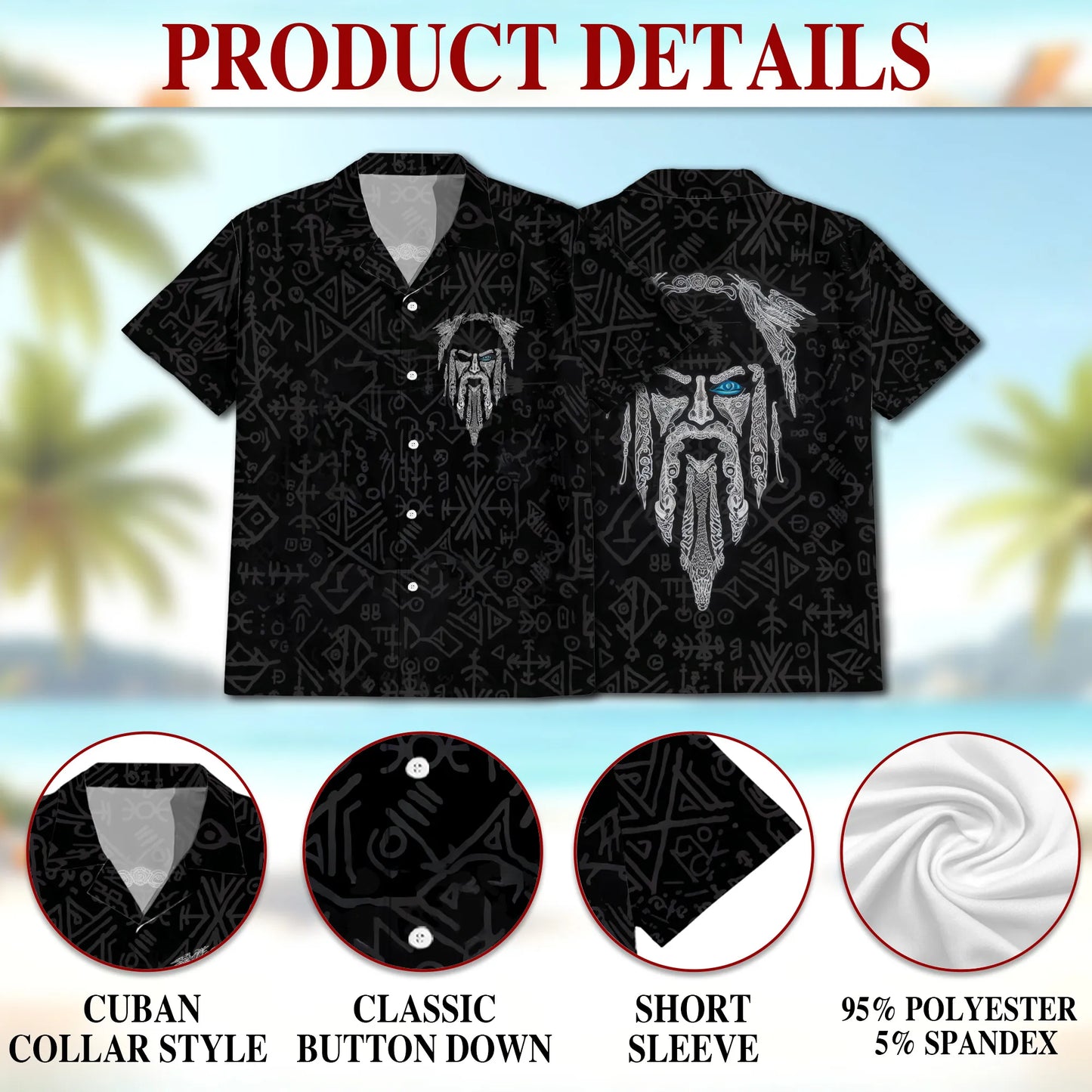 Vintage Viking Odin Fenrir Tattoo Print Hawaii Dog and Owner Matching Button Shirts