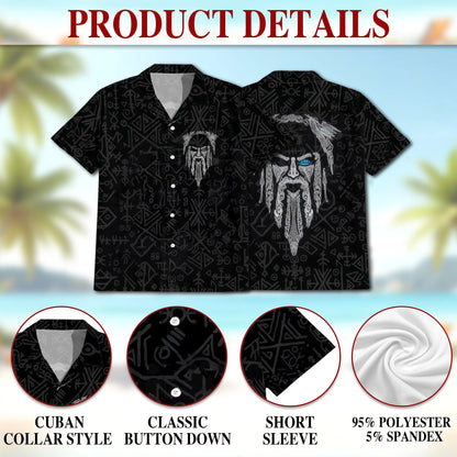 Vintage Viking Odin Fenrir Tattoo Print Hawaii Dog and Owner Matching Button Shirts