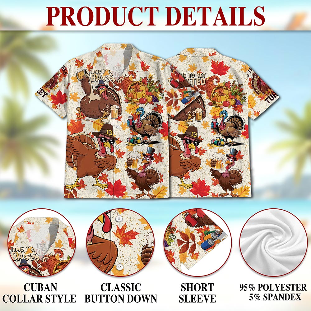 Netecom Happy Turkey Day Thanksgiving Hawaiian Shirt for Men Women, Turkey Drink Beer Button Down Shirts, S-5XL