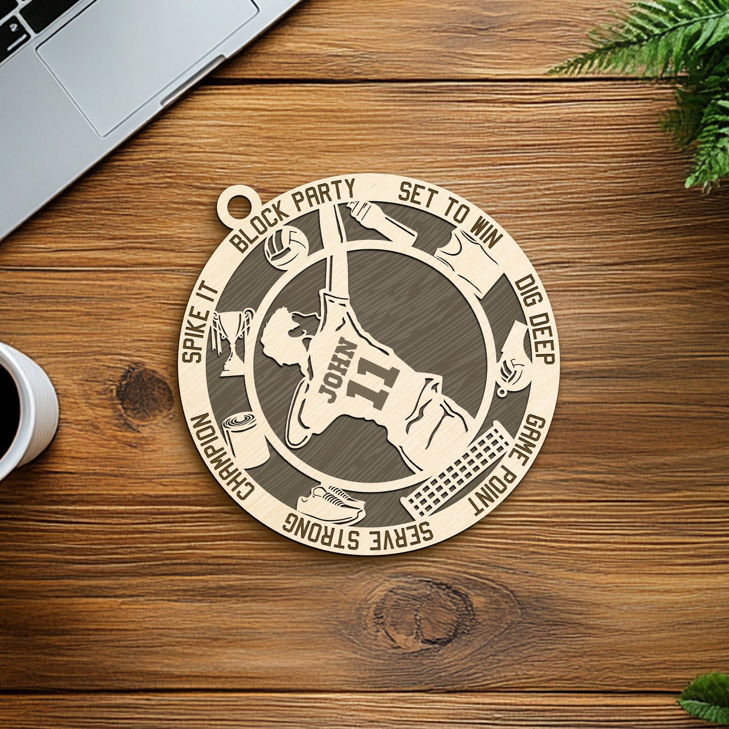 Netecom Sports Christmas Ornament for Volleyball Players – Personalized Wooden Keepsake with Custom Name & Number