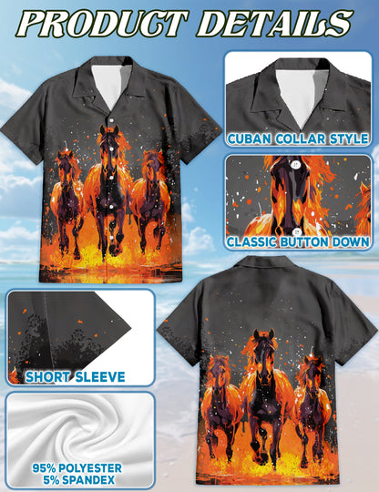 Netecom Fire Horse Hawaiian Shirt for Men, Horse Lover Gifts, Flames Animal Button Down Summer Aloha Beach Shirts