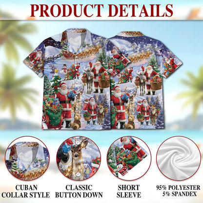 Netecom Santa Claus Snowy Christmas Village Hawaiian Shirt, Holiday Print Button Down Summer Beach Short Sleeve Shirt, S-5XL