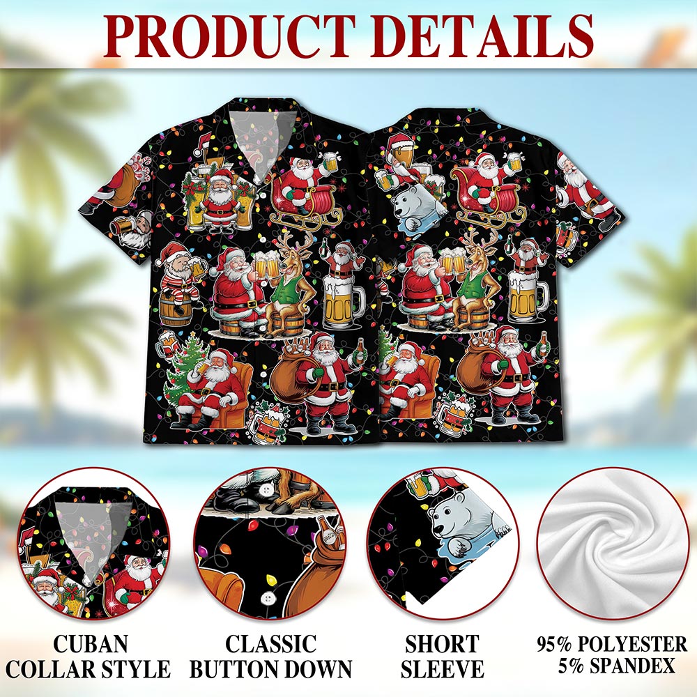 Netecom Santa Beer Lover Hawaiian Shirt for Men, Funny Christmas Drinking Holiday Button Down Summer Beach Shirt, S-5XL