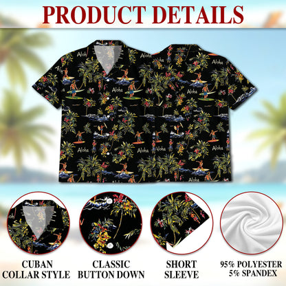 Netecom Aloha Hawaii Life Hawaiian Shirt for Men, Button Down Summer Beach Short Sleeve, Tropical Style, Sizes S-5XL