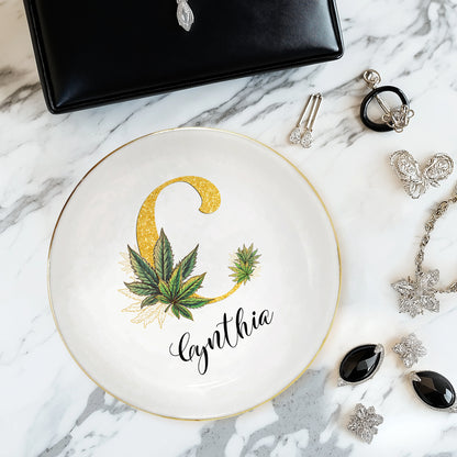 Netecom Personalized Jewelry Tray with Cannabis Leaf Design, Custom Name Jewelry Tray for Organizing and Gifting