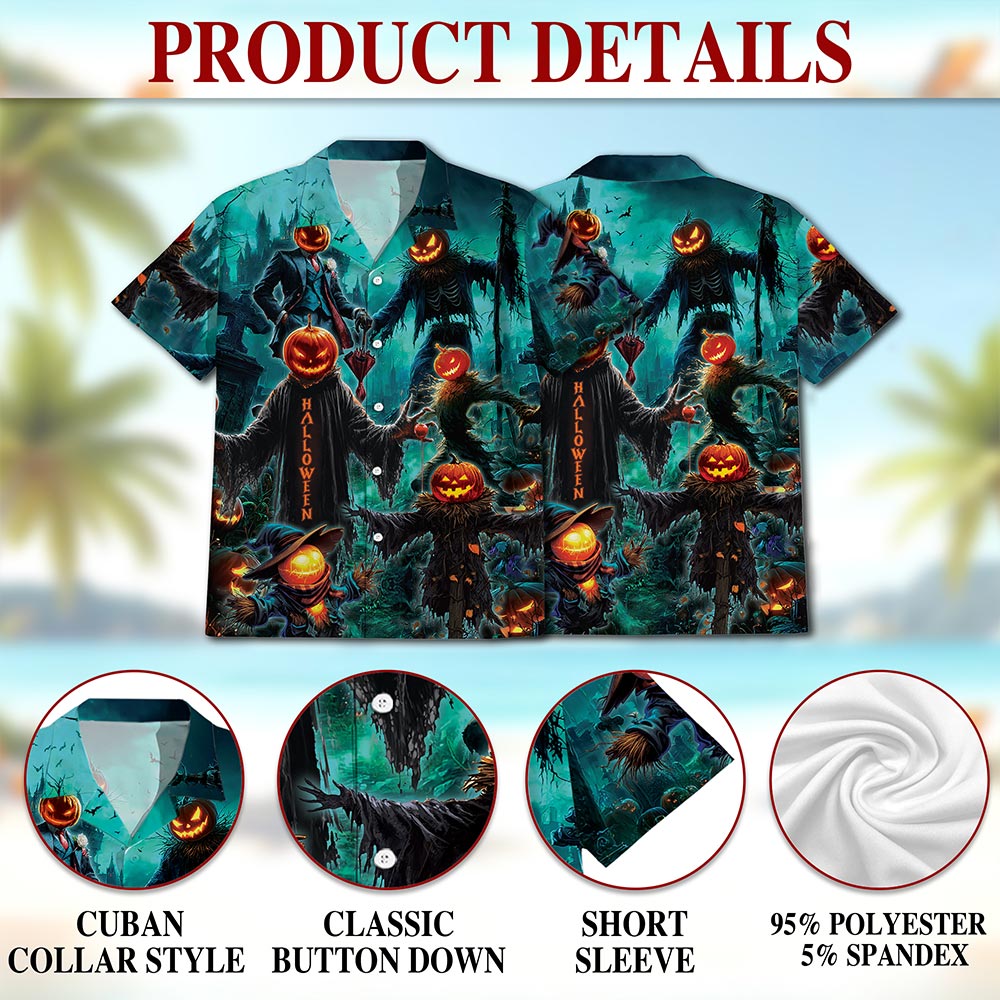 Netecom Happy Pumpkin Halloween Hawaiian Shirt for Men, Halloween Present, Skull Button Down Summer Beach Shirts, S-5XL