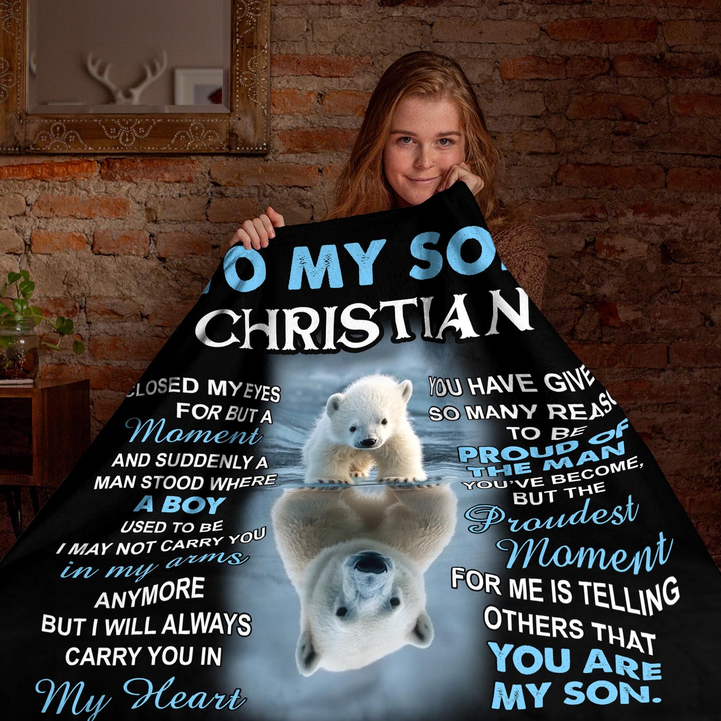Netecom Personalized Polar Bear Blanket for Son from Dad and Mom, Ultra Soft Warm Throw Blanket for Couch, Bed or Sofa, Bear Lover Gift, Birthday Gifts for Son, Present for Christmas, Anniversary