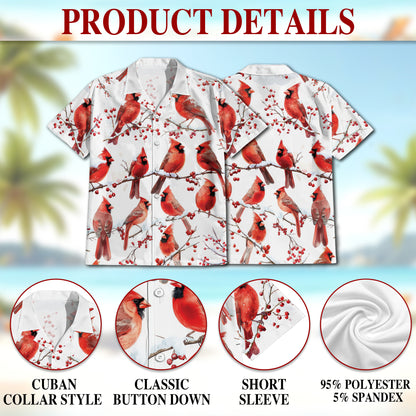 Netecom Snow Cardinal Hawaiian Shirt for Men, Bird Lover Gifts, Animal Button Down Summer Beach Short Sleeve Shirts