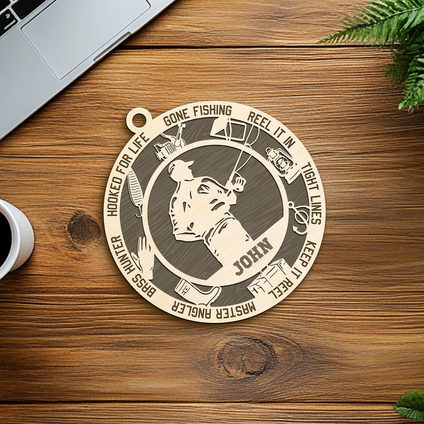 Netecom Personalized Custom Fishing Ornament – Personalized Wooden Fishing Design with “Gone Fishing” & Custom Name