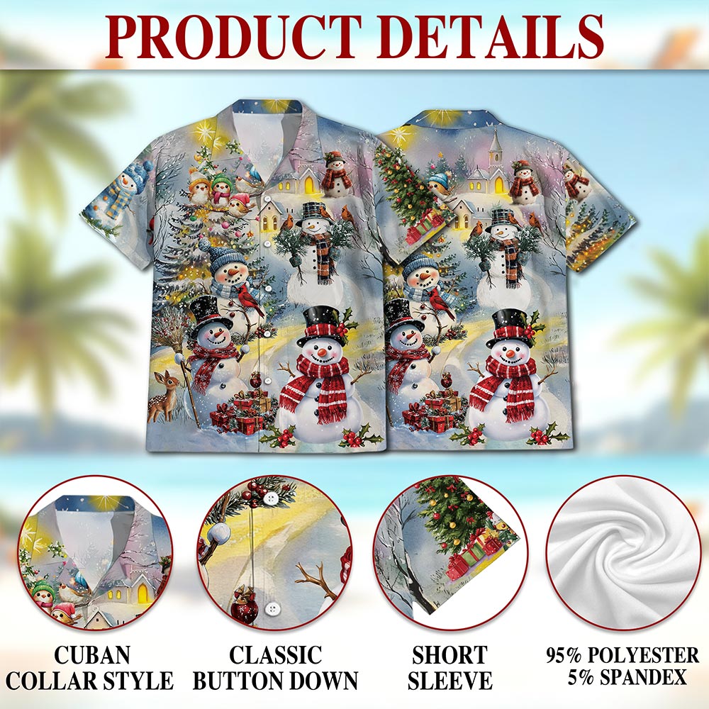 Netecom Snowman Christmas Hawaiian Shirt for Men Women, Winter Snow Tree Button Down Summer Beach Short Sleeve Shirts, S-5XL