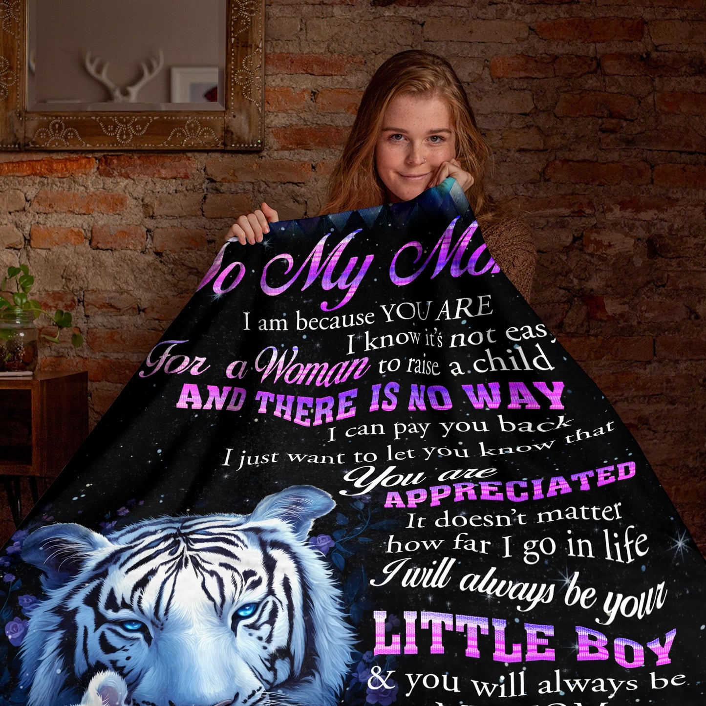 Netecom Personalized To My Mom Blanket from Daughter Son, Custom White Tiger Throw Blanket for Sofa, Bed, or Couch, Ultra Soft and Warm Gifts for Birthday, Christmas, or Anniversary