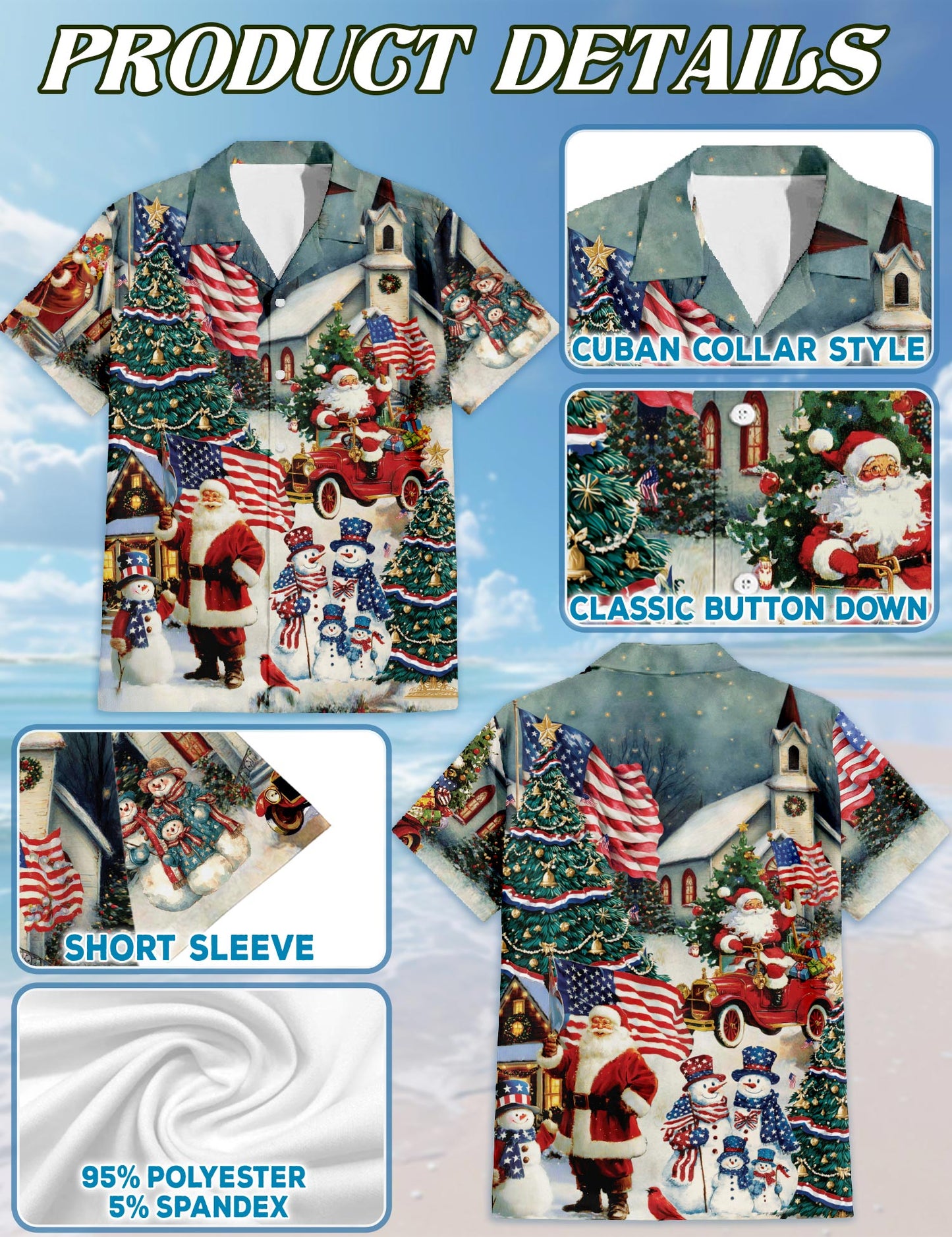 Netecom American Flag Santa Christmas Hawaiian Shirt, Patriotic Holiday Button Down Summer Beach Short Sleeve Shirt, S-5XL