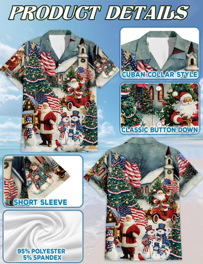 Netecom American Flag Santa Christmas Hawaiian Shirt, Patriotic Holiday Button Down Summer Beach Short Sleeve Shirt, S-5XL