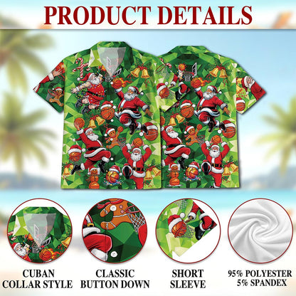 Netecom Santa Claus Basketball Christmas Hawaiian Shirt for Men, Funny Sports Holiday Button Down Summer Beach Shirt, S-5XL